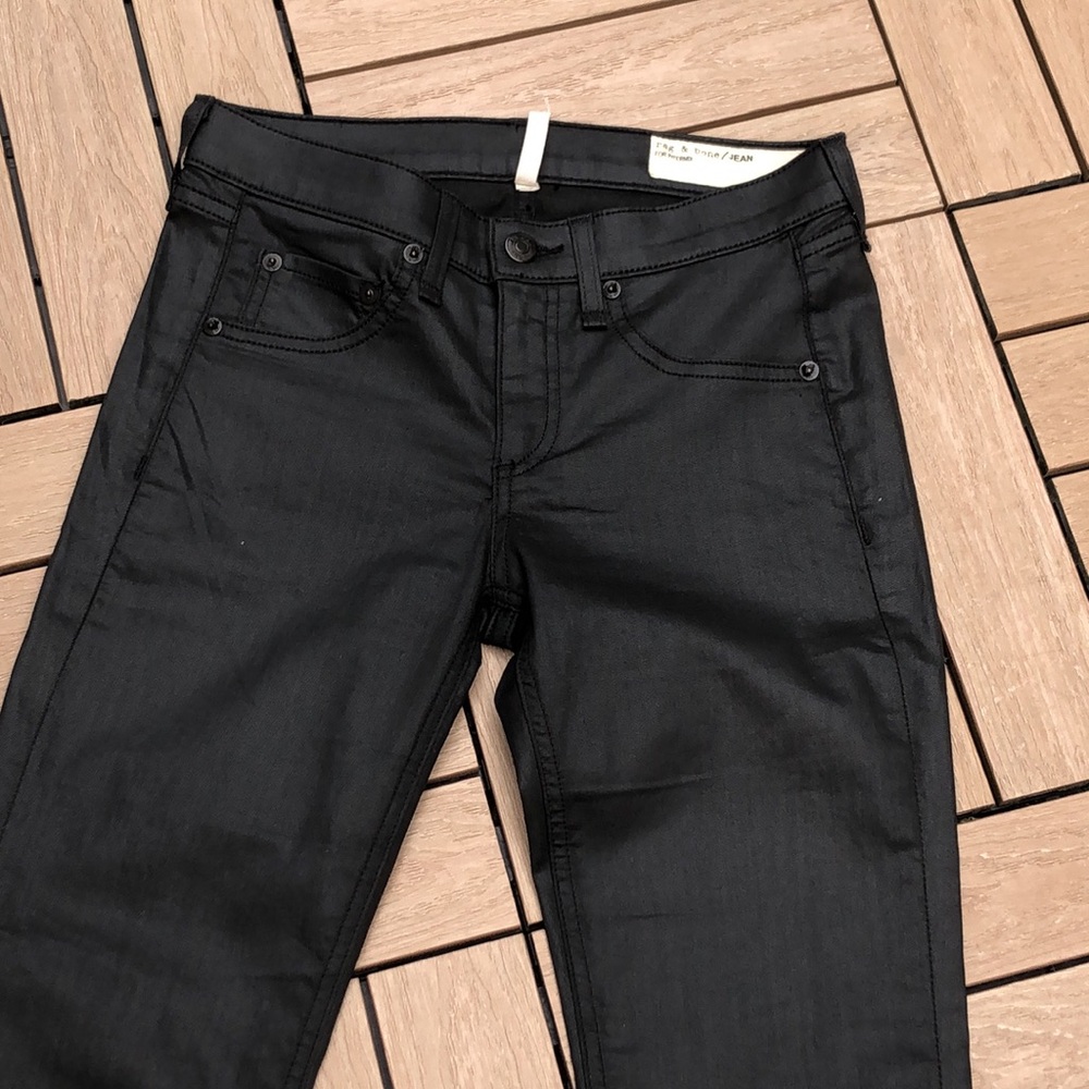 rag & bone gray skinny flare bell bottom wet jeans - Picture 2 of 9